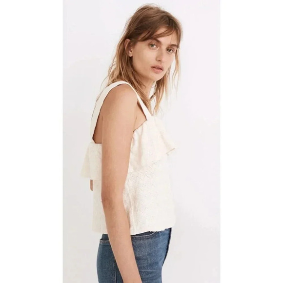 Madewell Cotton Cream Ruffled Tank Top-sz Small - Picture 3 of 7